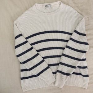 Striped White and Navy Blue Women’s Sweater